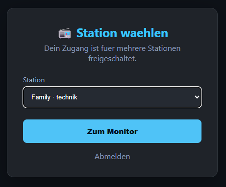 Stationsauswahl beim Login