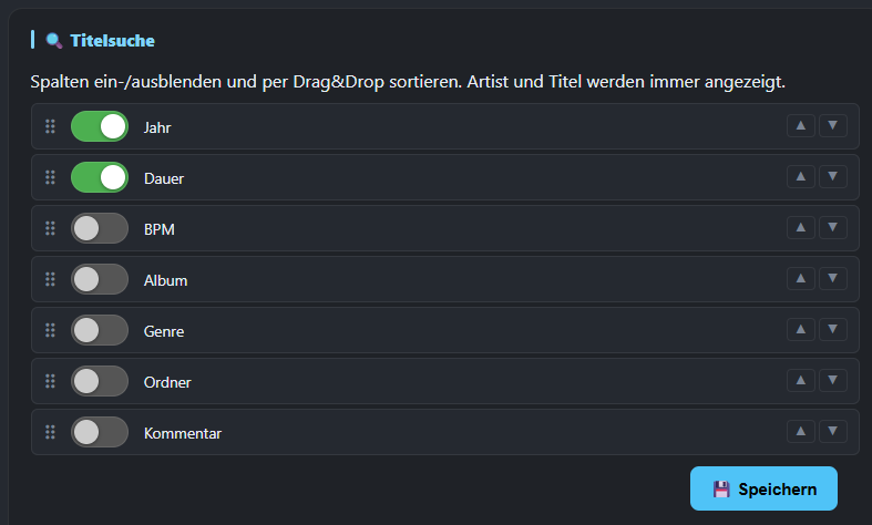 Ein-/ausblendbare Spalten in der Titelsuche
