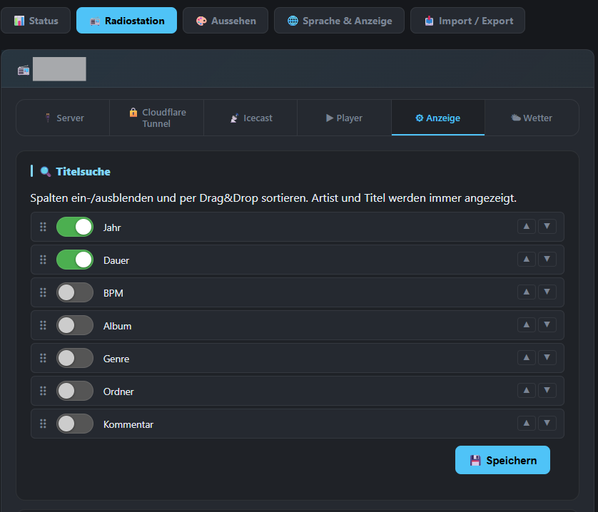 Spalten-Toggle für die Titelsuche