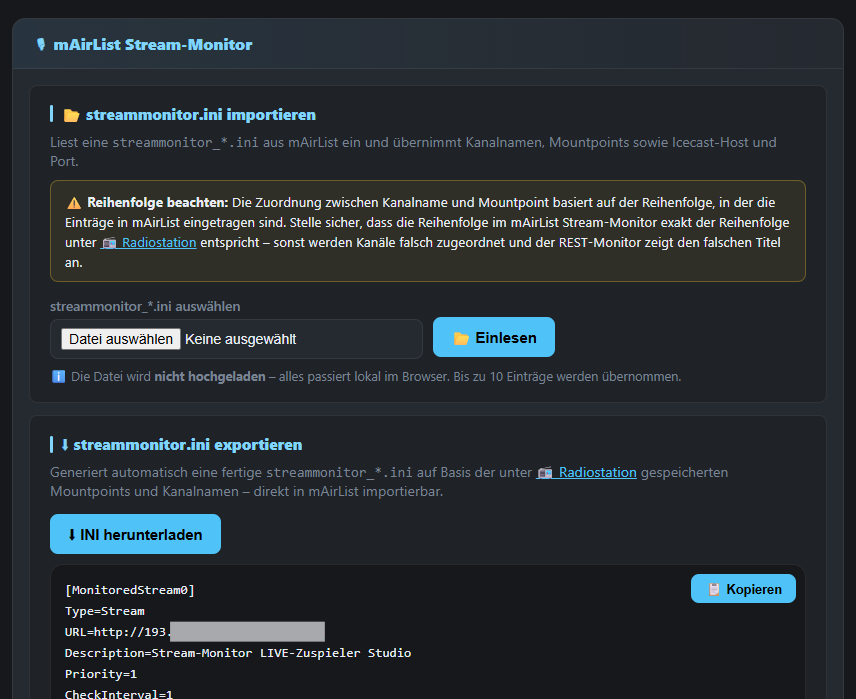 Stream-Monitor-Konfiguration als INI importieren/exportieren