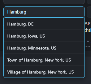 Autocomplete-Vorschlag beim Hinzufügen einer Stadt